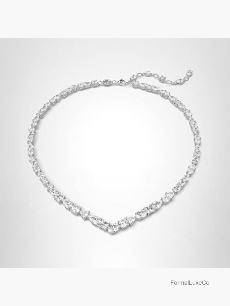 Mixed-Cut Crystal Pendant Necklace Rhodium Finish Lobster Clasp